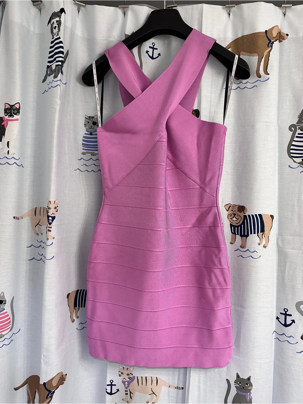 Herve Leger Pink Crossover Bandage Mini Dress